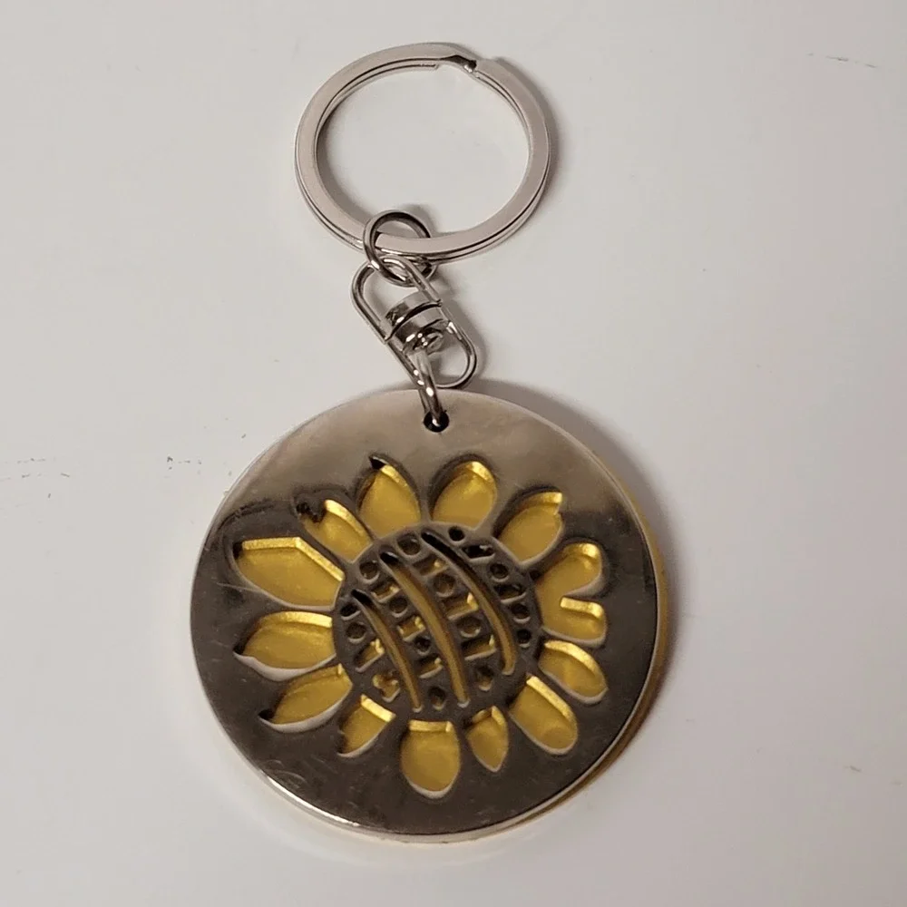 Yellow Box Two Tone Swivel Keychain.  Silver Over Yellow Base
